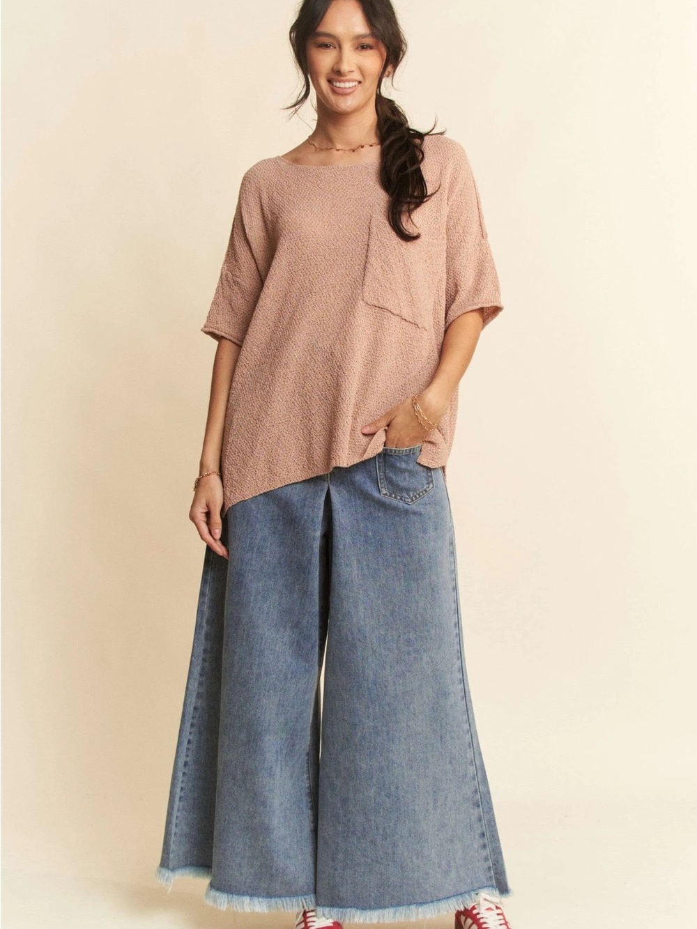 Davi & Dani Patch Pocket Wide Leg Culotte Jeans